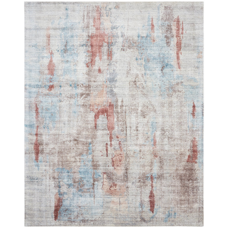 Abstract Area Rug in Gold, Rectangle  7'6" x 9'6", Tan/Blue/White