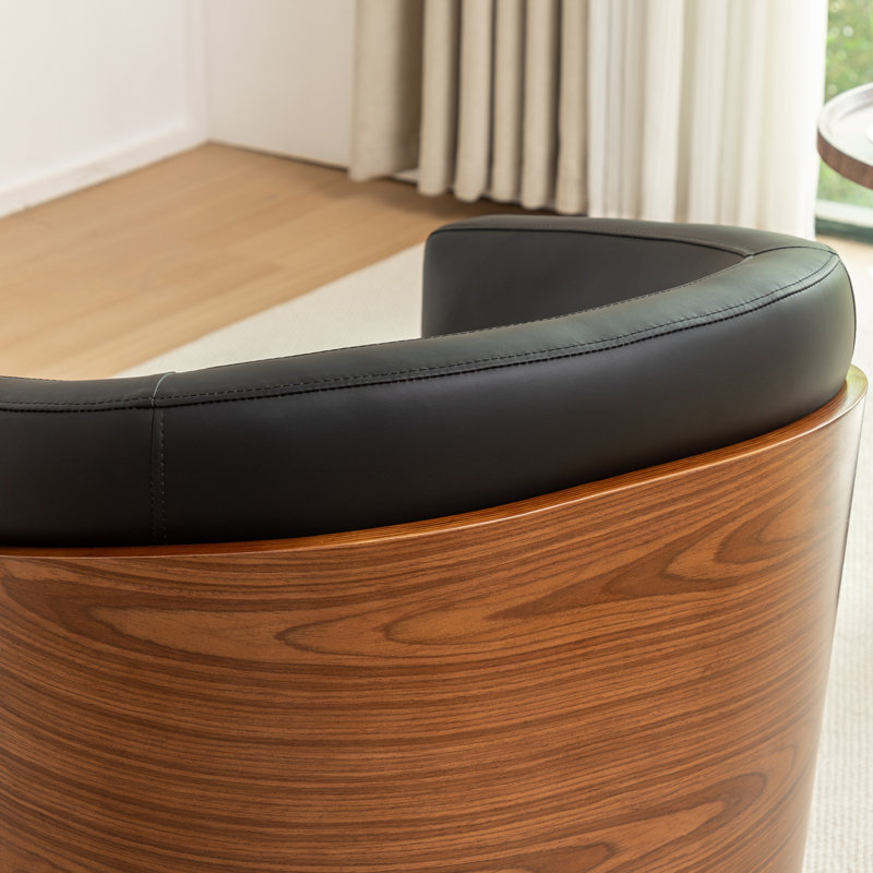 Fauteuil demi-tonneau pivotant en similicuir Delwood, Noir