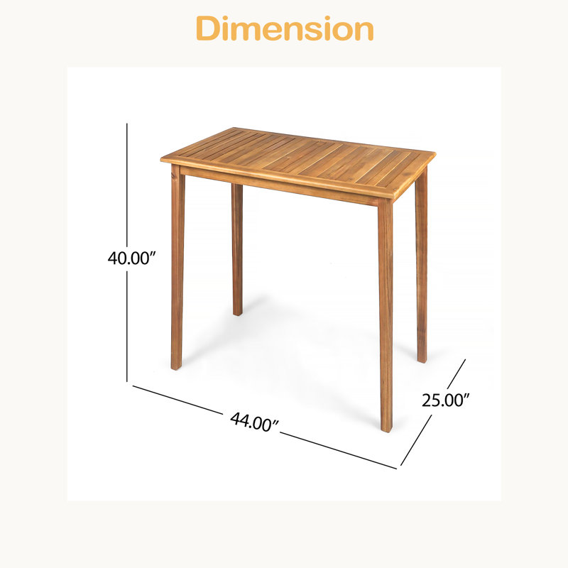 Table de bar rectangulaire d'extérieur en bois d'acacia, structure robuste, Teak