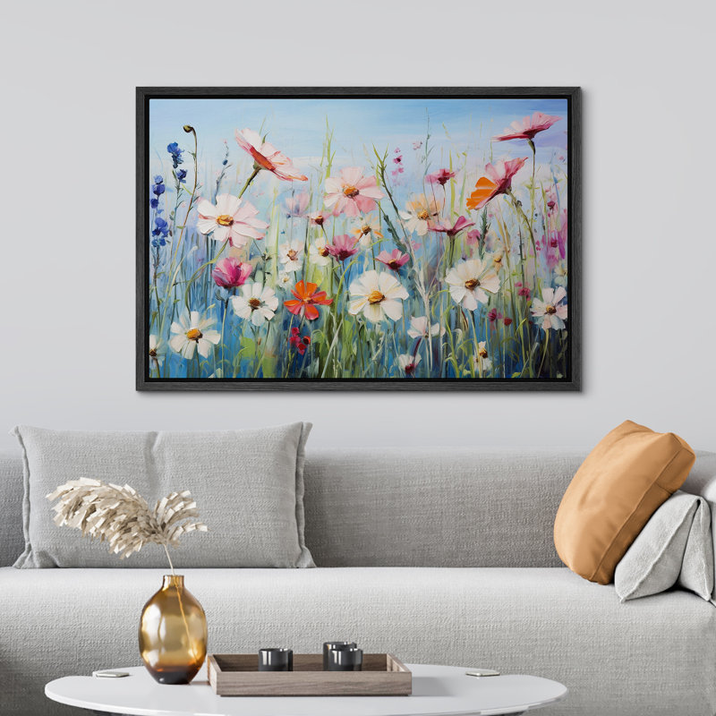 «Vibrant Wildflower Bright Colorful Wild Flowers Daisy Garden Floral and Botanical», reproduction d'art sur toile encadrée