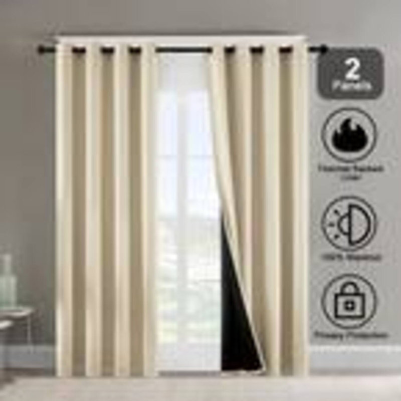 Coated Indoor Curtains Light Blocking UV Resistant W52 Inches(Set Of 2), 52" W x 84" L, Light Beige