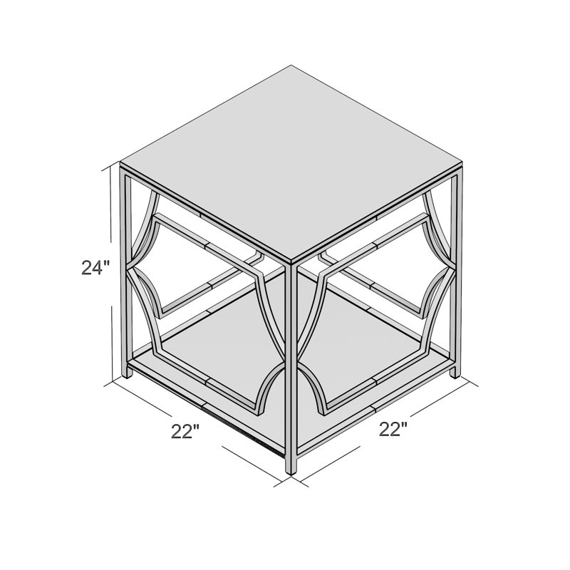 Pangea Home Benson Edward Glass End Table with Storage - Modern Glam Square Side Table – Tempered Glass Top with Brass Frame for Living Room or Bedroom - Brass Square Side Table