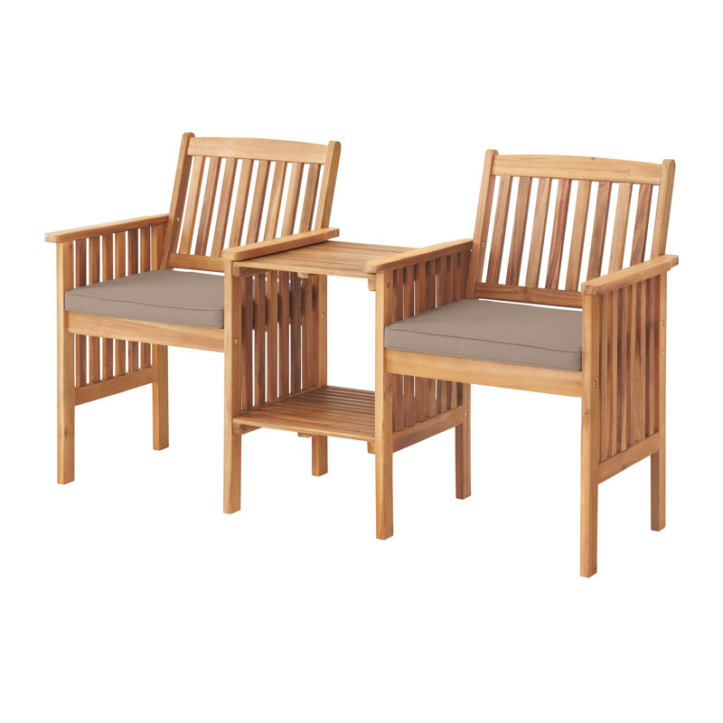 Banc d'extérieur double en bois d'acacia avec table attachée Bristol