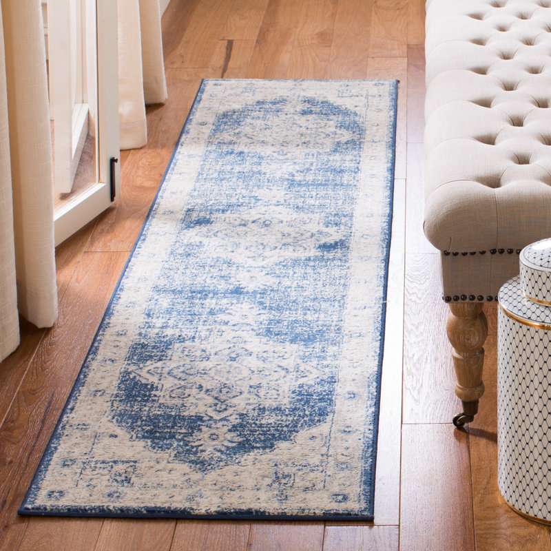 Tapis oriental bleu marine Aurelle, Tapis de couloir 2 pi x 14 pi