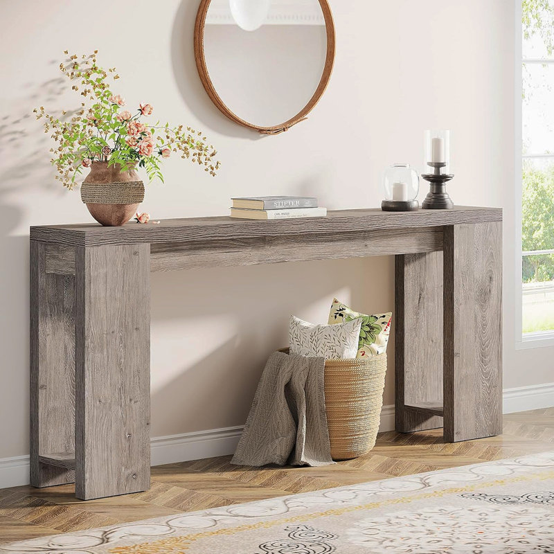 70.9" Extra Long Farmhouse Console Table, Narrow Wood Sofa Table Behind Couch, Rustic Grey Entryway Accent Table With Storage For Living Room, Hallway, Foyer