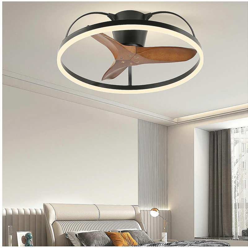 Ventilateur de plafond à pales en bois massif avec lumière et télécommande - conception à profil bas de 24 pouces, ventilateur à DEL moderne encastré à intensité variable de 3000 à 6000 K, convient aux luminaires suspendus en cristal dans les chambres à coucher, les cuisines et les salons