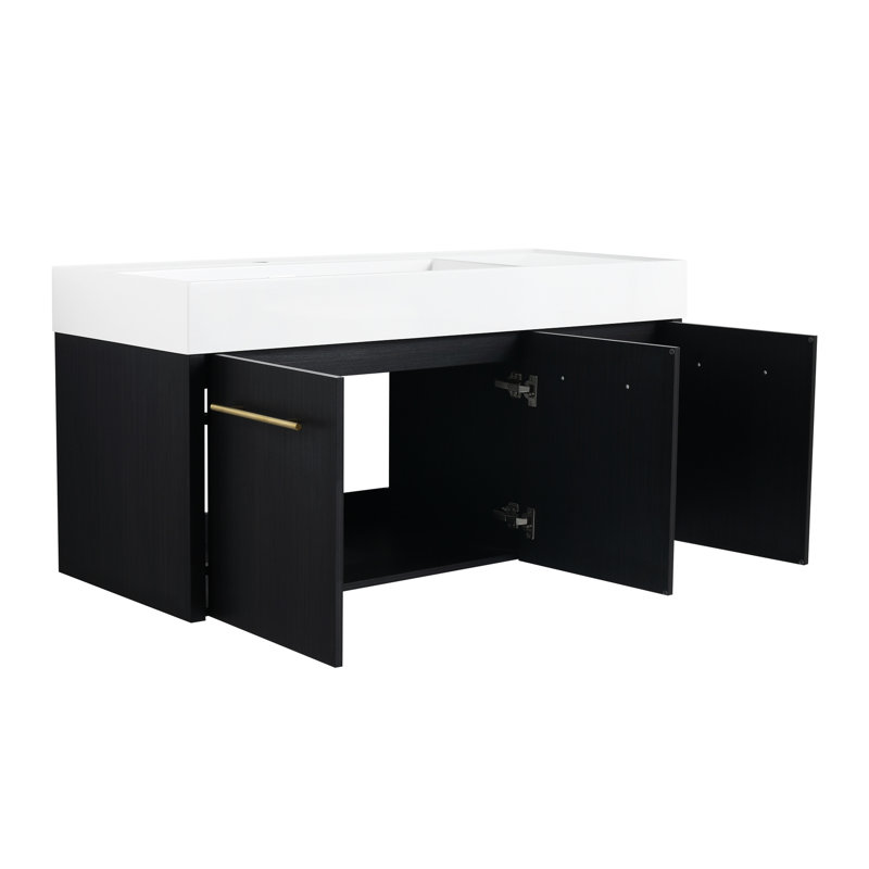 48 Inch Bathroom Vanity With Sink, Modern Thick Edged Resin Basin, Soft Closing Hinges, Black Chestnut Color Sink Vanity, Main Cabinet, Doors