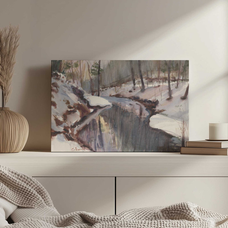 «Winter Stream Reflections» par Stephen Calcasola, reproduction d'art sur toile, H 12 po x l 16 po
