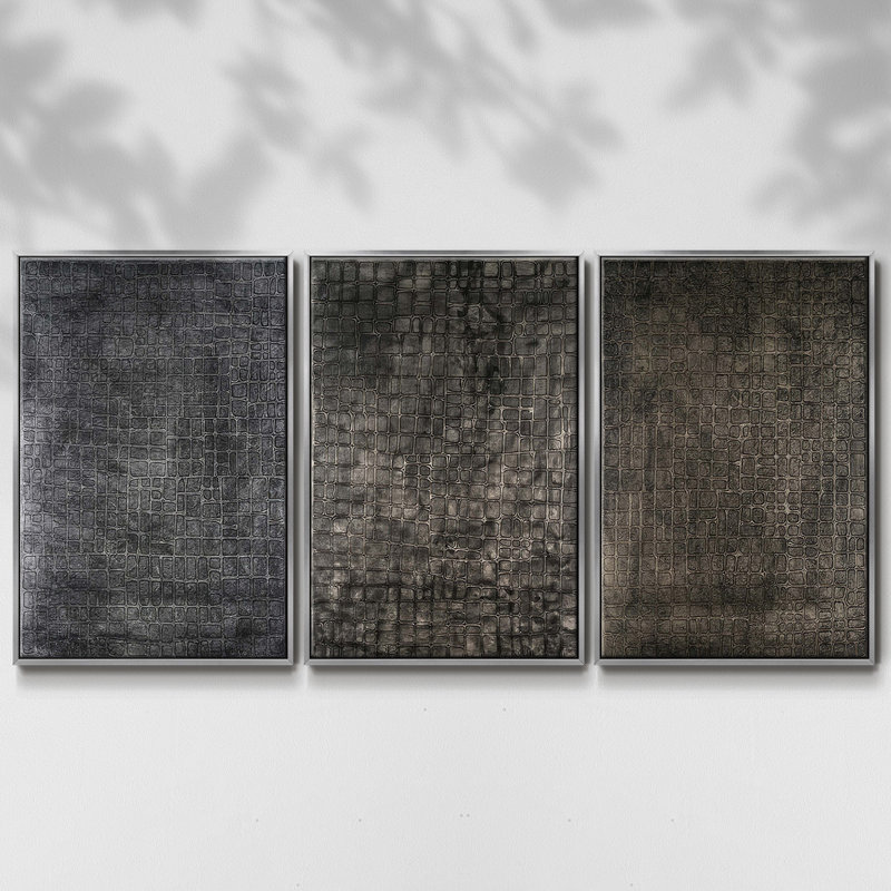 " Lattice Luster I " 3 - Pieces, 40" H x 78" W, Silver