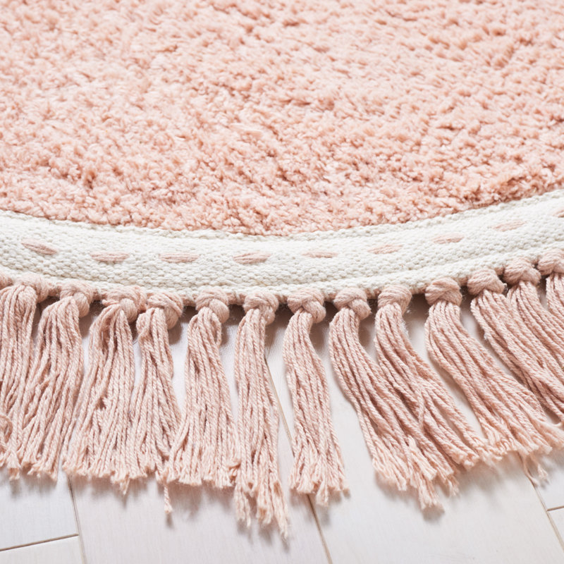 Hardrigg Handwoven Cotton Area Rug in Pink/Ivory, Round 4'
