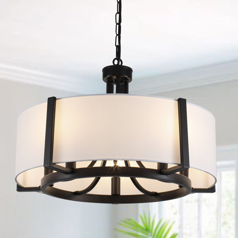Lustre tambour 5 lumières à intensité variable, Noir mat