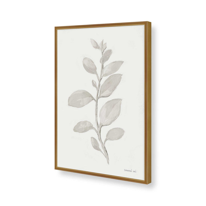 Elegant Grey Leaves II Print, Polished Gold Open Corner Framed, 15.25'' H x 12.25'' W