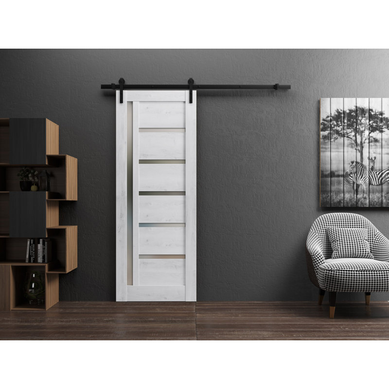 Porte de grange en bois lambrissé sans trousse de quincaillerie d’installation, 36 po x 96 po, Blanc nordique