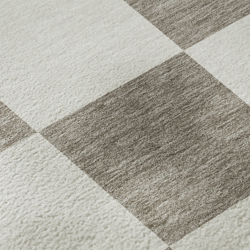 Tapis géométrique lavable à la machine de qualité supérieure Mayfield AMF2345, Taupe, Rond 8 pi