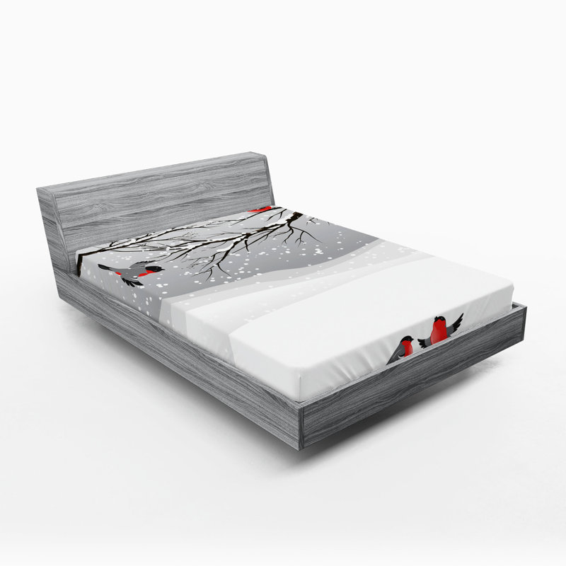 Ensemble de 2 draps-housse Ambesonne Winter Winter Birds Vermilion Grey Black, California King Fitted Sheet