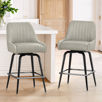 Modern Swivel Counter Height Bar Stools | Premium Faux Leather with 96° Recline, Outer Footrest, Heavy-Duty Stools for Kitchen Island & Home Bar, Scratch & Noise-Free Base