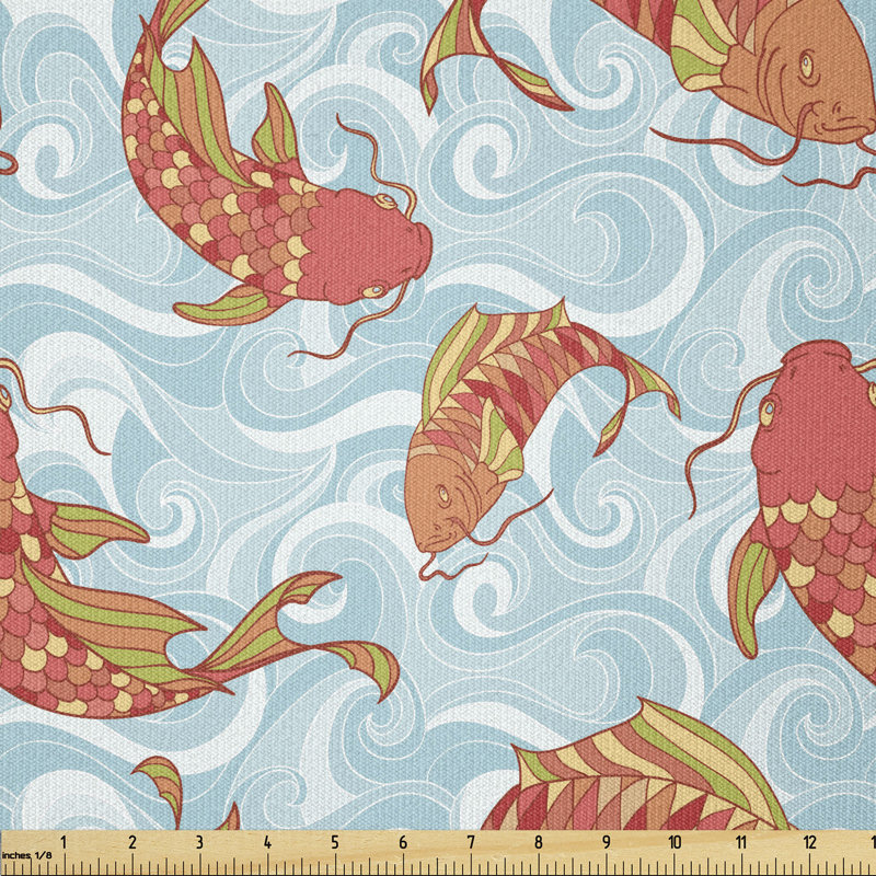 Deshae Koi Fishes Swimming in the Sea Waves Multi-Purpose Fabric