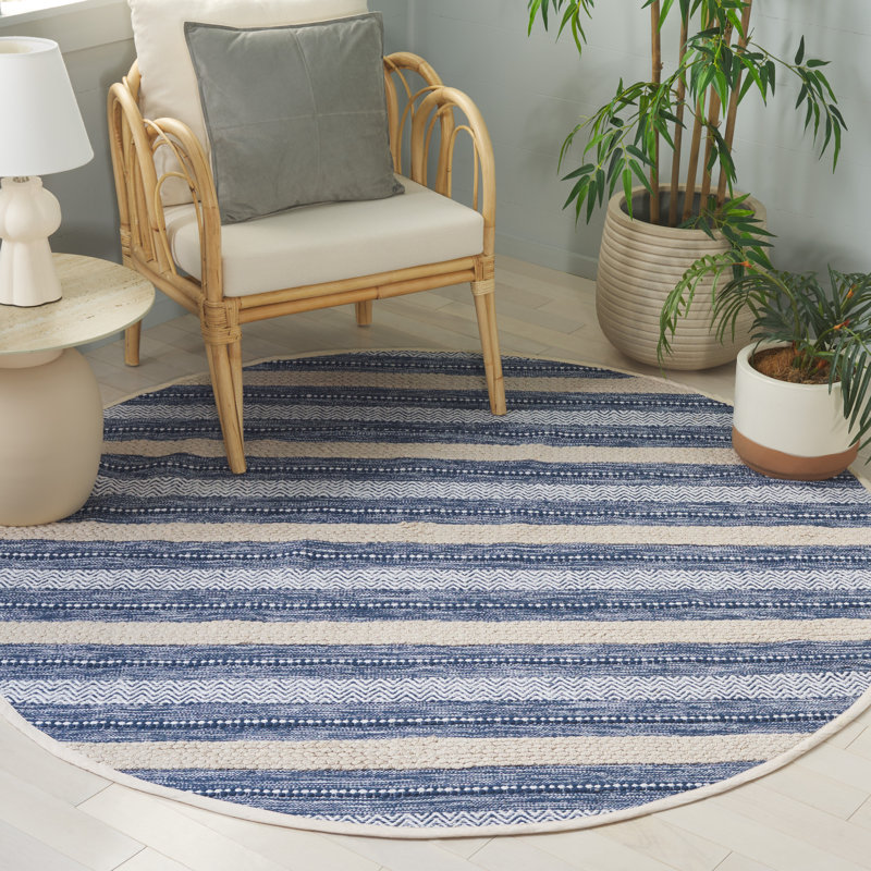 Tapis bleu marine / ivoire Lynndyl 976, Rond 6 pi