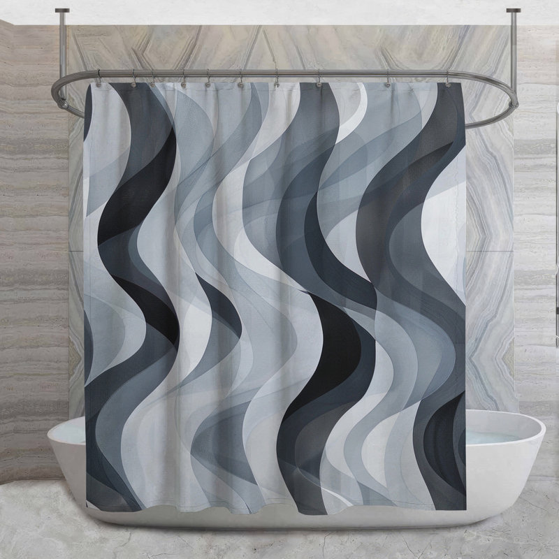Abstract Shower Curtain -  Waves Bathroom Decor Flow, 73"H x 70"W
