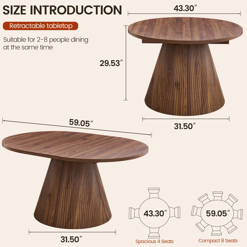43"-59" Extendable Dining Table, Brown
