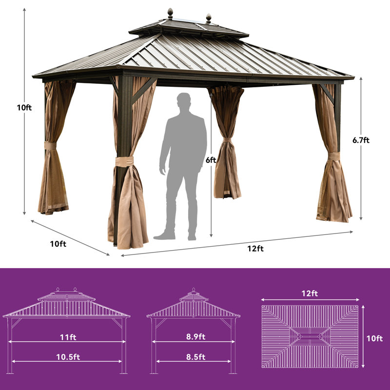Aluminum Patio Gazebo Permanent Hardtop Gazebos, 12 ft x 10 ft