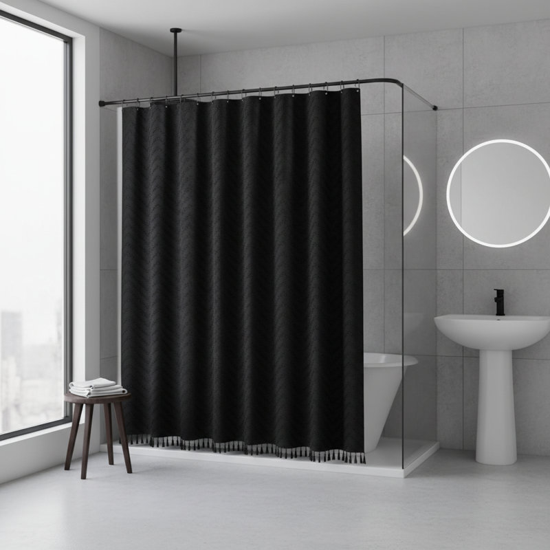 Rideau de douche Boho Farmhouse, Chevron noir