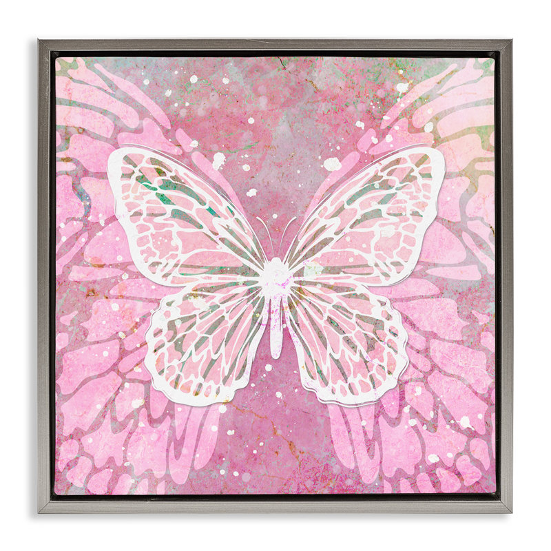 «Pink Butterfly Wings» par Martina Pavlova, H 18 po x l 18 po, Cadre flottant gris lustré