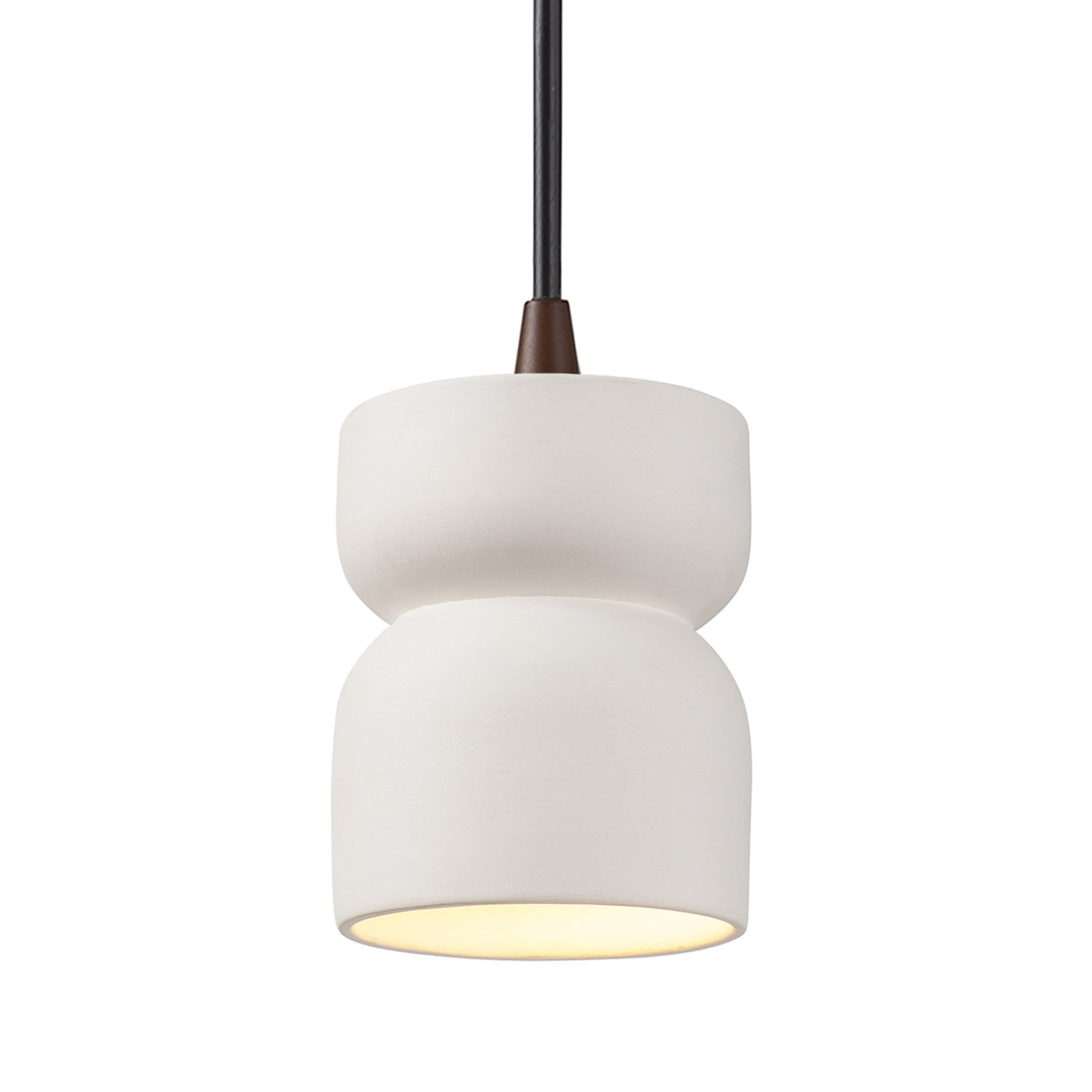 Leni Ceramic Hourglass Single Pendant , Bisque, Dark Bronze