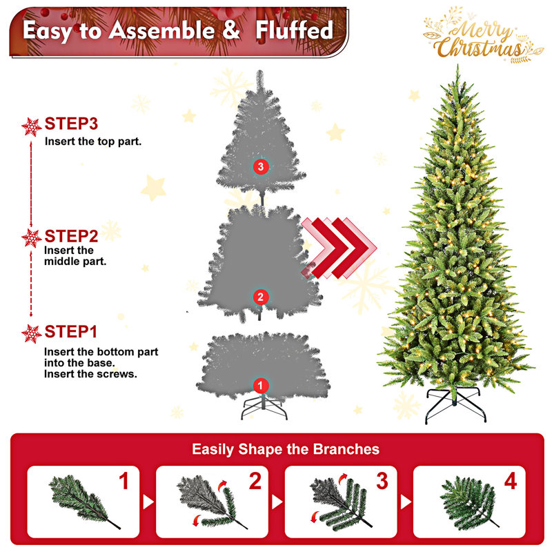 Arbre de Noël mince avec support en métal, 7', Illuminée