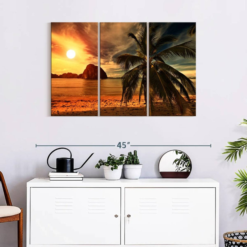 Hot Beach Sunset, ensemble de 3 pièces sur toile, H 24 po x l 38 po x P 1,25 po