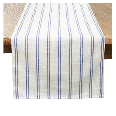 Beige-white Modern Striped Linen Blend Table Runner