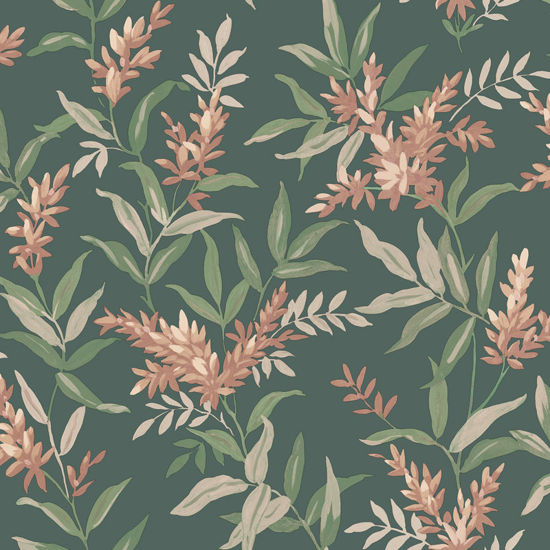 Papier peint floral Olivia, Vert