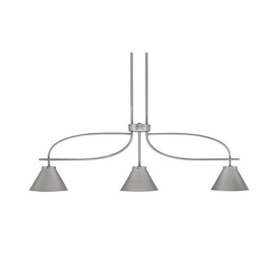 Luminaire pour îlot de cuisine 3 lumières Cavella au fini graphite avec abat-jour conique en métal de 7 po