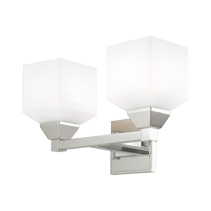 Billington 2 - Light Dimmable Vanity Light, Polished Chrome, Satin Opal White