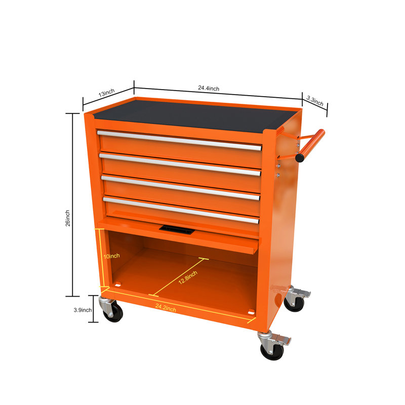 Chariot à outils multifonctionnel orange 4 - Structure en acier et tiroir à roulement lisse fonctionnant pour le garage 4 tiroirs dans un cadre robuste Outils, organisation et rangement