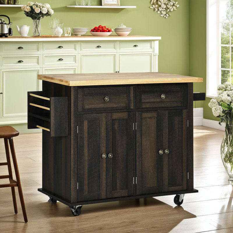 Îlot de cuisine roulant avec tablettes réglables et roues verrouillables, Brun