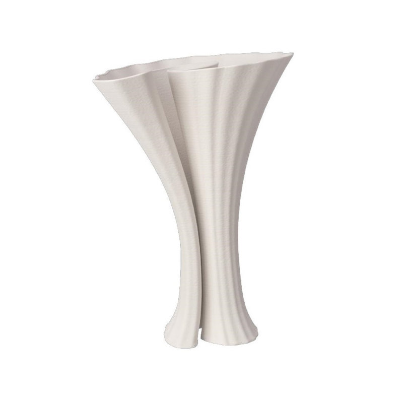 Vase en céramique blanc imprimé 3D Dia 7,4 po, H 10,2 po x l 7,4 po x P 7,4 po, Blanc