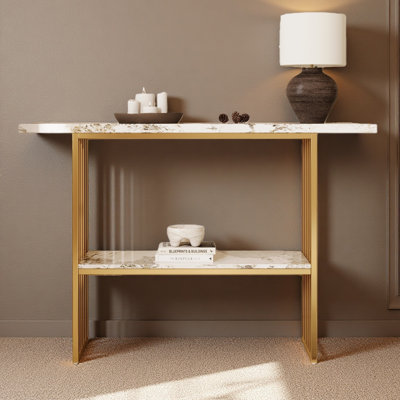 Modern Luxury Gold Metal Frame Console Table , Chic Entryway Table With Storage Shelf For Living Room Decor