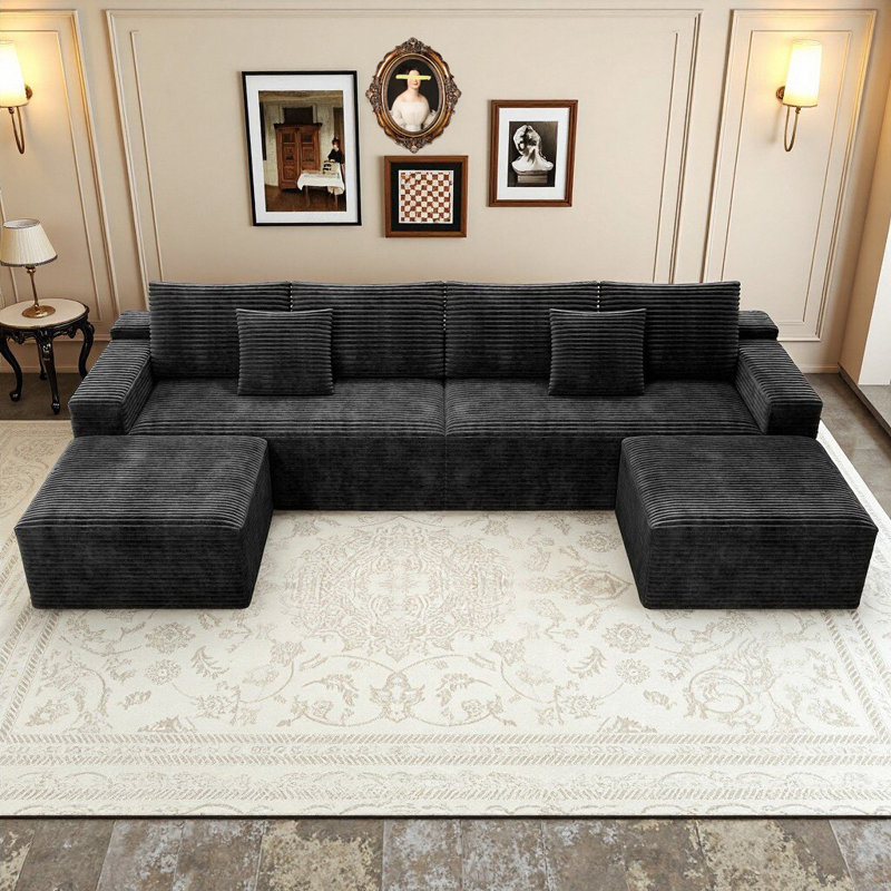 Koli Boneless 138" U-shaped Sectional Couch, Compression Modular Sofa for 6 Person, Gray