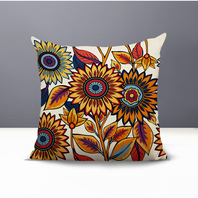 Coussin intérieur / extérieur Anvi, Jaune / orange / rouge / bleu / mauve, Carré 15 po