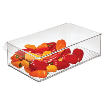 iDesign Plastic Wide Fridge Bin Tray with Front Handle - Clear