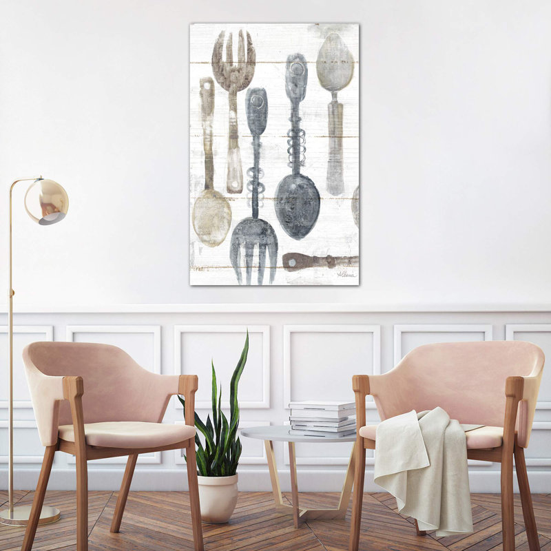 Spoons And Forks II Neutral by Albena Hristova - Wrapped Canvas Painting, 66.04 cm H x 45.72 cm W x 1.91 cm D