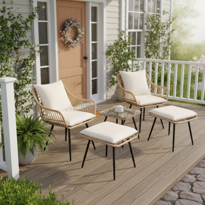 5 Piece Outdoor Patio Furniture Set, Patio Bistro Set With Ottoman by Bay Isle Home