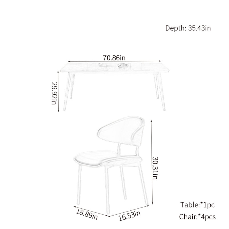 Modern simple rectangular dining table sets, 29.92"H x 70.86"L x 35.43"W