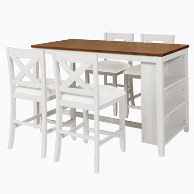 Ensemble de table de bar 5 pièces à hauteur de comptoir en bois rustique avec 4 chaises pour une salle à manger moderne et recevoir.