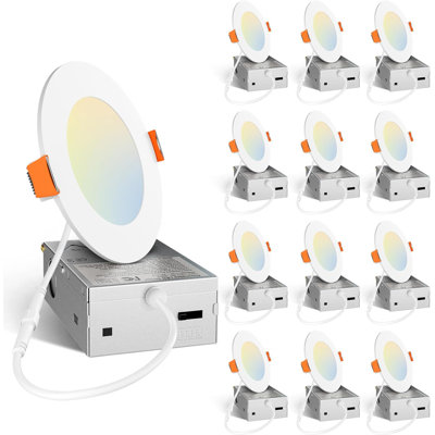 Paquet de 12 DEL intégrée ultra-mince 5cct à intensité variable encastrée avec boîte de jonction, 2700k à 5000k Selecttable 700lumens