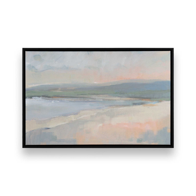 «Hazy Beach at Dawn I», reproduction sur toile, H 12,75 po x l 18,75 po, Cadre flottant noir satiné