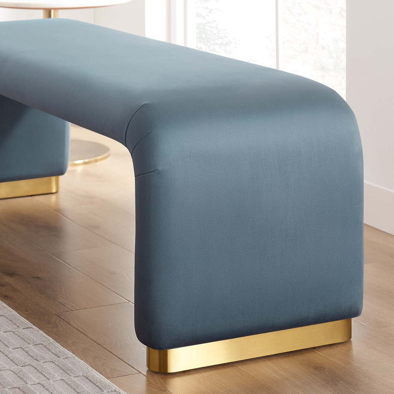 Banc rembourré en velours Koda Modway, Bleu cadet, Laiton doré