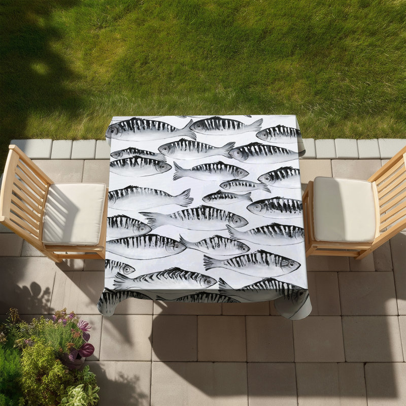 Gray Shoal of Fish Tablecloth | Bedroom Animals Decor