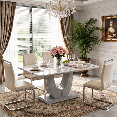 Ensemble de table de salle à manger 5 pièces Contemporary avec 4 chaises en porte-à-faux rembourrées